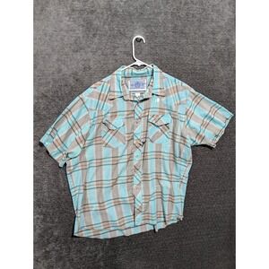 American Hero Mens XL Western Pearl Snap Shirt Plaid Turquoise Distressed XL